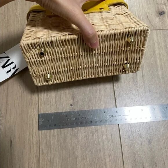 Zara Rattan Box Bag with Handle Yellow - Picture 8 of 9